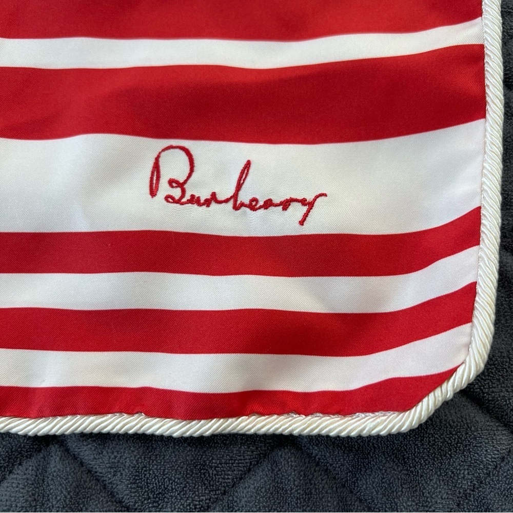Burberry Vintage Silk Scarf Red White Stripe Wrap B5 - Picture 2 of 9